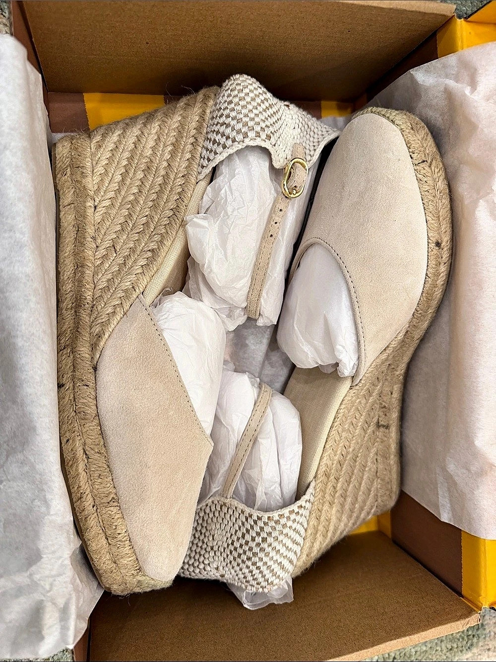 Soludos The Marseille Wedge Espadrilles Beige & White US 11
